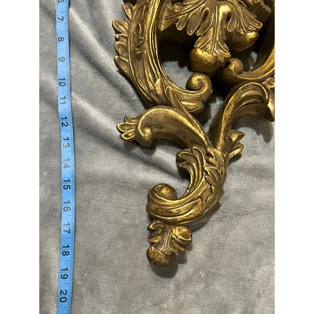 Pair Ornate Gold Wall Shelf Corbel Brackets Baroque Acanthus Hollywood Regency